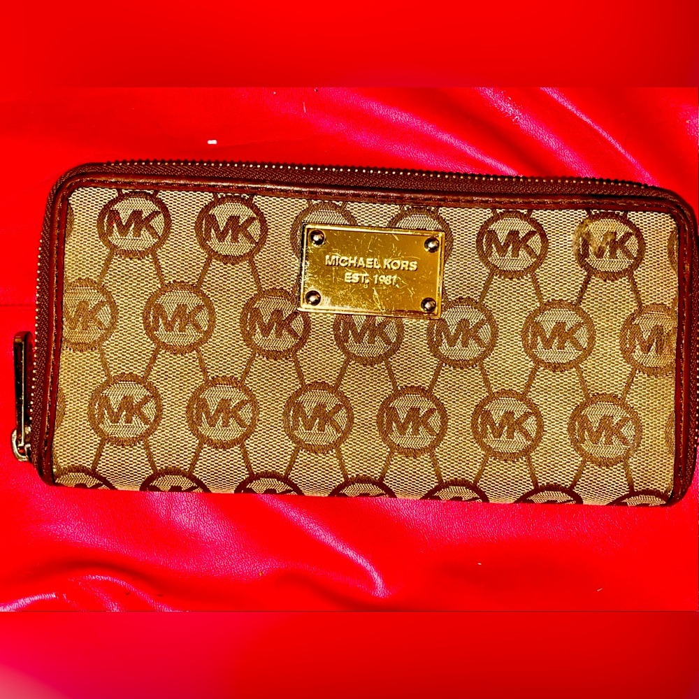Michael Kors Canvas Monogram Zip Around Long Wallet.